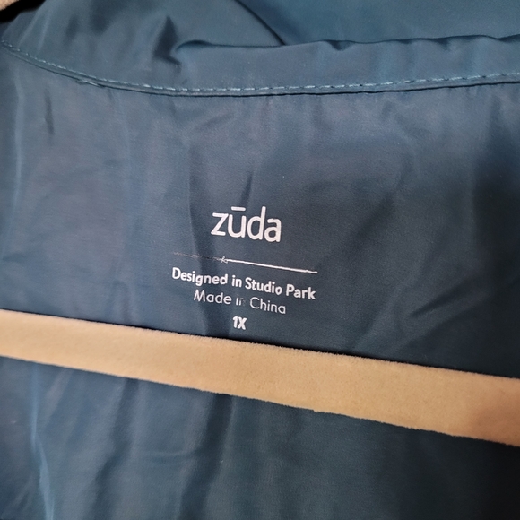 1X Plus Sized Zuda Teal Hooded Raincoat From LAURA - Picture 7 of 15